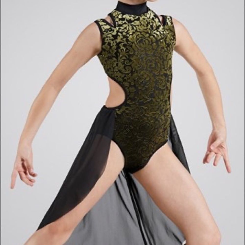 Weissman Dance Costume VELVET burnout CUTOUT DRESS green D11687 Child LC